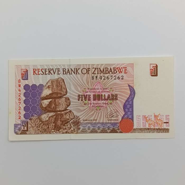 Zimbabwe $5 Harare 1997 lot of 8 banknotes with consecutive numbers