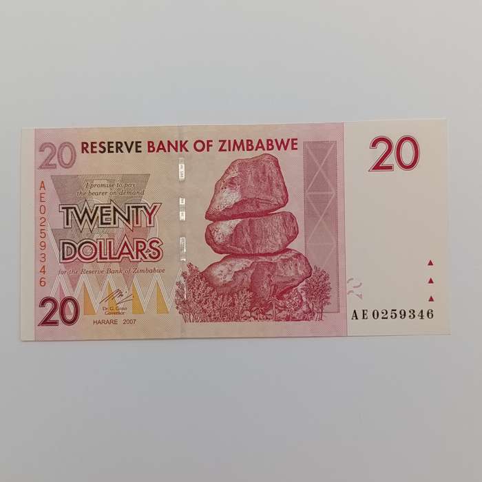 Zimbabwe $20 Harare 2007 banknotes lot of 6 uncirculated notes with consecutive numbers