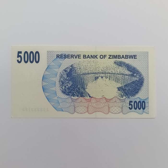 Zimbabwe $5000 Bearer cheques issued 1 Feb 2007 2 uncirculated notes - AA & AB