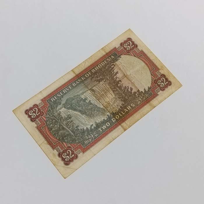 Rhodesia Two dollars banknote 5 August 1977 used and folded