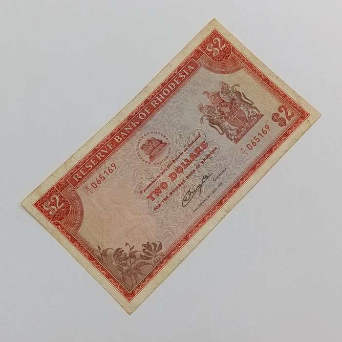 Rhodesia Two dollars banknote 24 May 1979 circulated - dirty back
