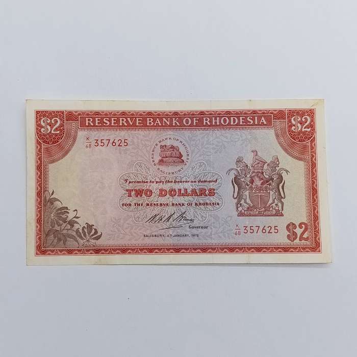 Rhodesia Two dollars banknote 4 January 1972 XF+