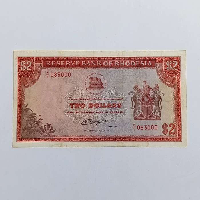 Rhodesia Two dollars banknote 24 May 1979 Replacement note no X1 083000 VF+