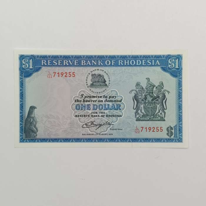 Rhodesia one dollar banknotes 2 August 1979 pair of uncirculated notes with consecutive numbers