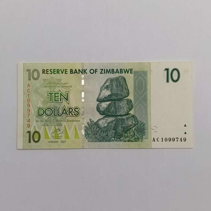 Zimbabwe $10 Harare 2007 lot of 4 uncirculated banknotes with consecutive numbers