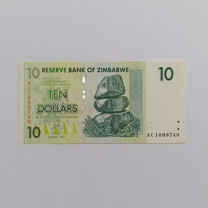 Zimbabwe $10 Harare 2007 lot of 3 uncirculated banknotes with consecutive numbers
