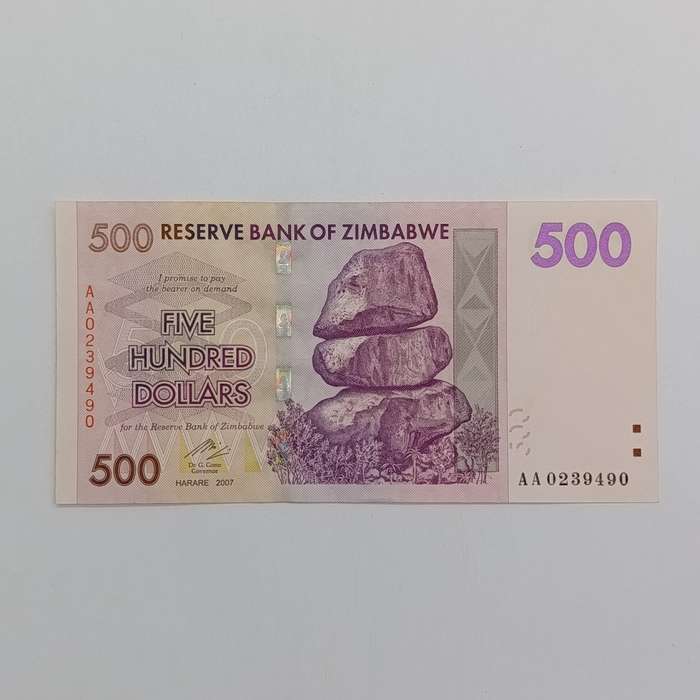 Zimbabwe $500 Harare 2007 uncirculated banknote - AA series