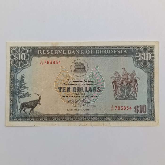 Rhodesia Ten dollars banknote 8 May 1972 - aVF