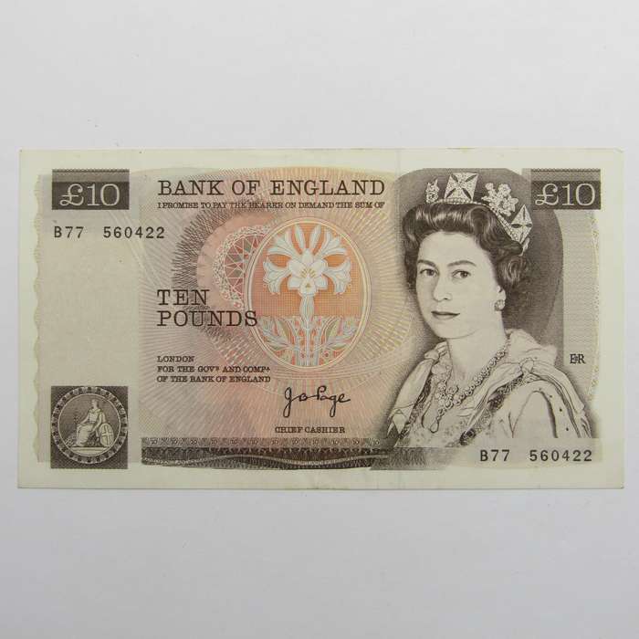 B77 Bank of England 1970's Ten Pounds - signed Page - some creases but excellent