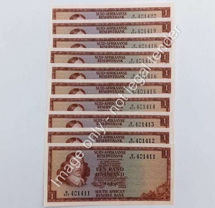 Lot of 10 TW de Jongh 3rd issue R1 notes uncirculated with consecutive numbers