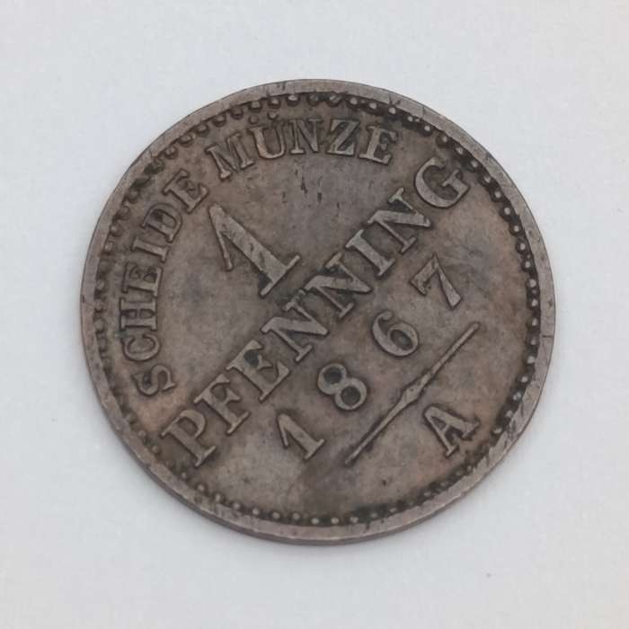 1867 German States 1 Pfenning - "A" mintmark
