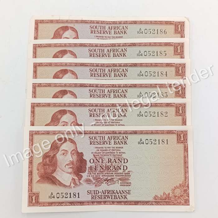 Lot of 6 Rissik R1 banknotes 1966 second issue - consecutive numbers - corner folding