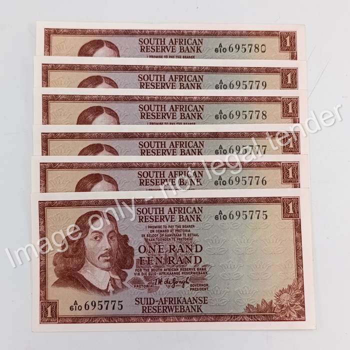 Lot of 6 TW de Jongh First Issue R1 banknotes