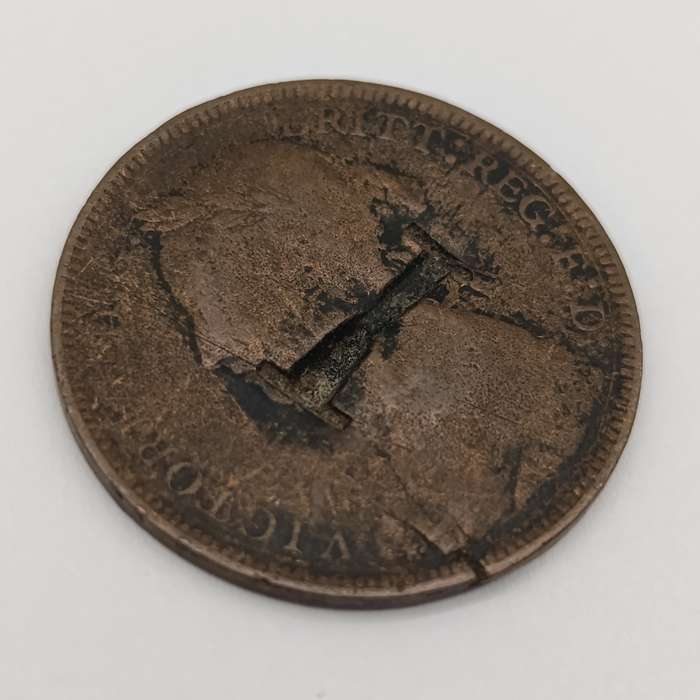 1837 Great Britain half penny with overstamped "P" and "I"