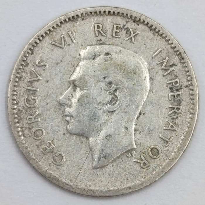 1943 South African Union 3 pence tickey - double struck "4" in date