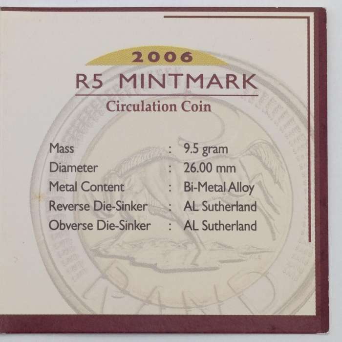 2006 RSA Oom Paul Mintmark R5 coin with certificate - Mintage 957