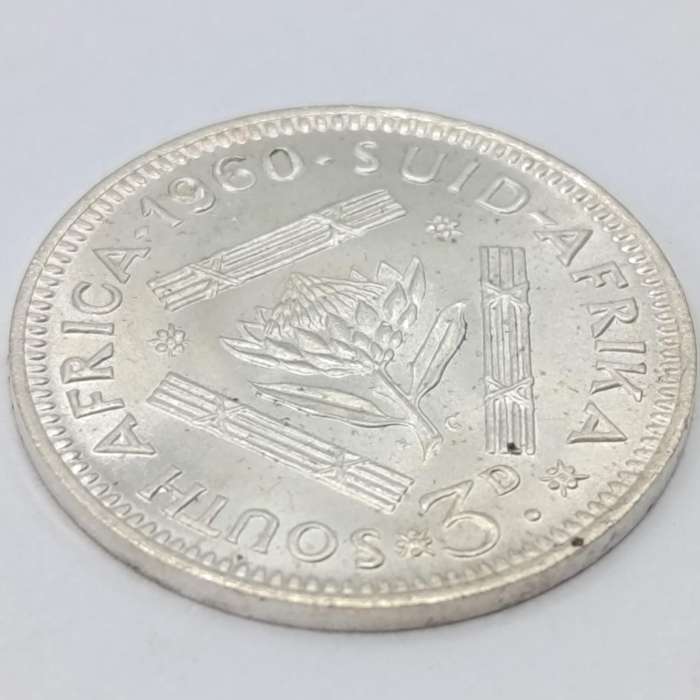 South Africa 1960 scarce 3d tickey uncirculated Low mintage of 21364