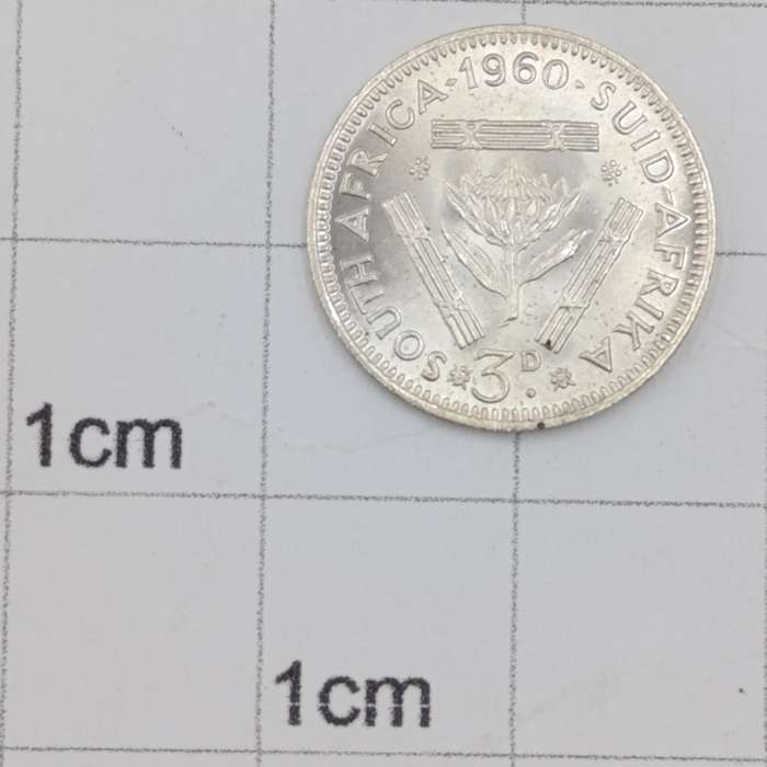 South Africa 1960 scarce 3d tickey uncirculated Low mintage of 21364