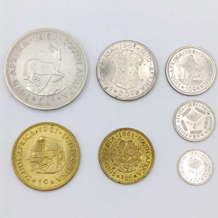 1961 RSA coin set - uncirculated and AU - 1/2 cent to 50 cent