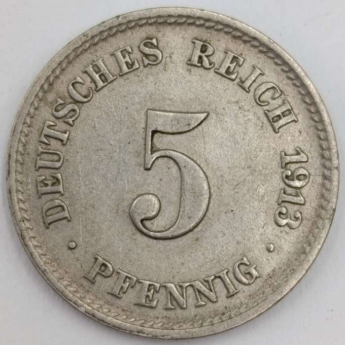 1913 J Germany AU 5 Pfennig