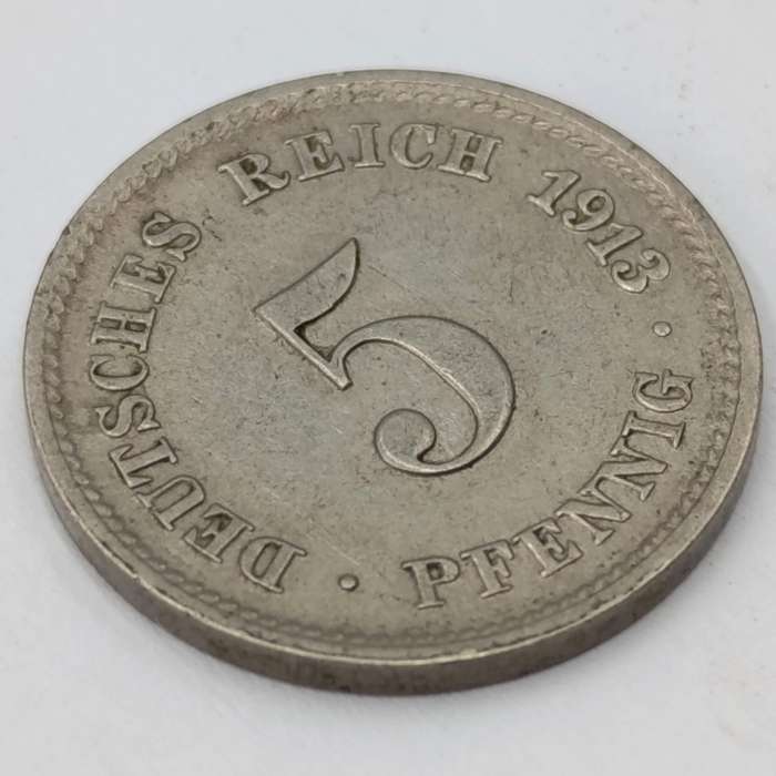1913 J Germany AU 5 Pfennig