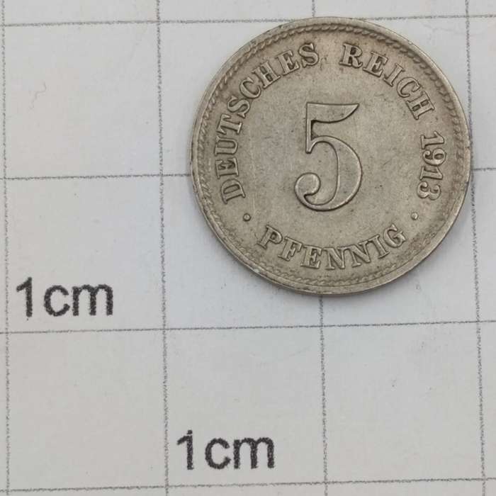 1913 J Germany AU 5 Pfennig