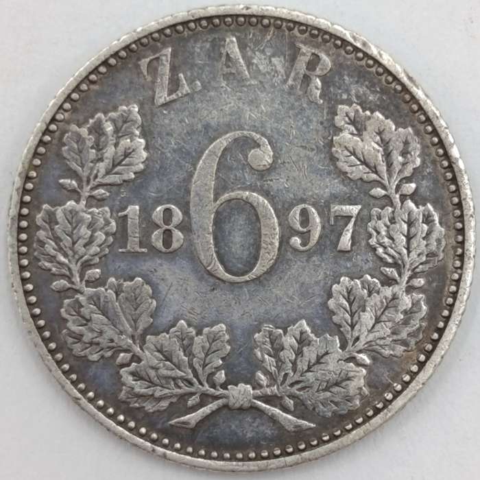 1897 ZAR Paul Kruger Sixpence VF+