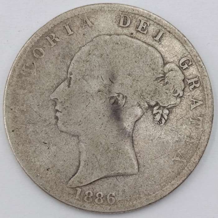 1886 British silver Half Crown Royal coat of arms