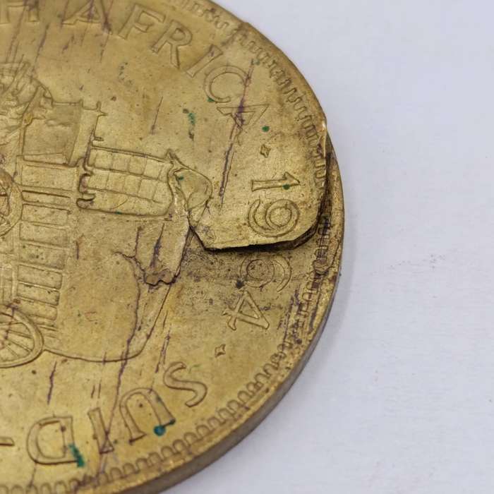 1964 South Africa one cent with metal flaw reverse top