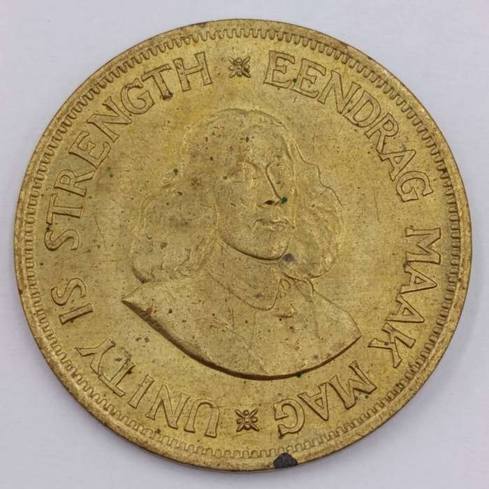 1964 South Africa one cent with metal flaw reverse top
