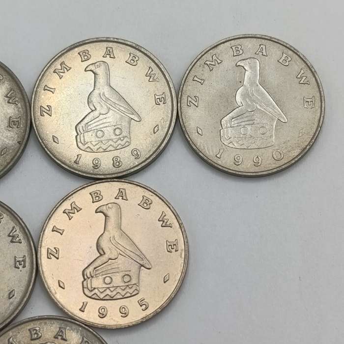 Zimbabwe set of 9 x 50 cent coins 1980 - 2002 period