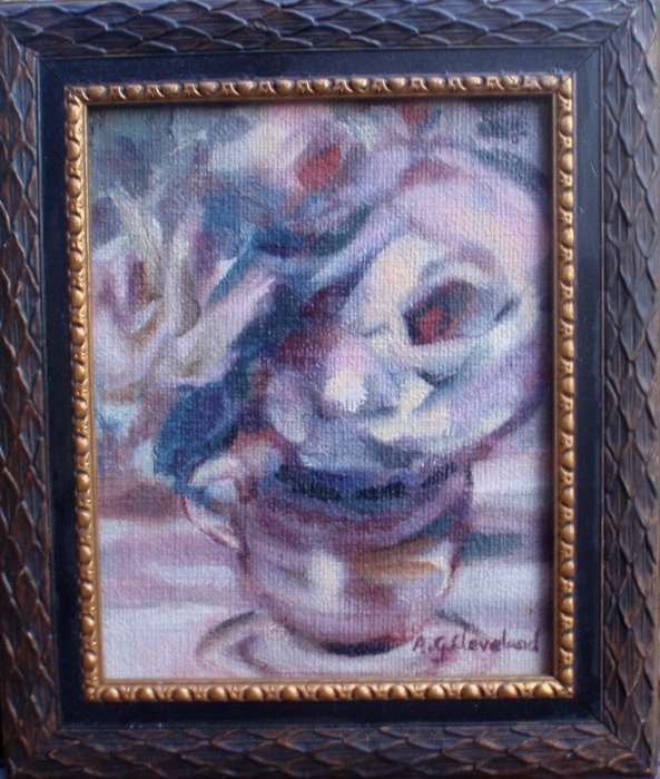 Beautiful impressionist, rose still life by S.African artist,  Anne Cleveland. Friendship Cup.