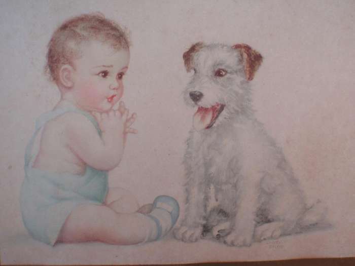 Vintage print - Playmates.  Charlotte Becker.  In original frame.