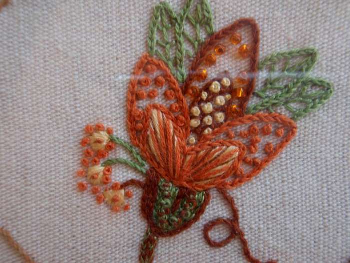Needle art - beautiful botanical embroidery in lovely frame.