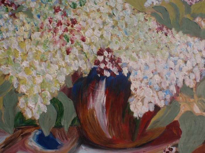 Stunning large original oil Hydrangeas in vintage frame. Vibrant arty piece.