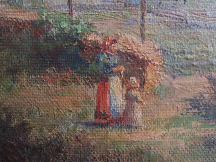 Beautiful antique oil painting of Springtime with blossoming trees - lovely detail. A real gem.