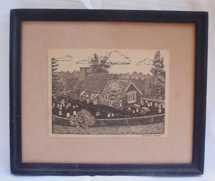 Antique etching Leckford Church. Incredible detail of this charming old church, graveyard.