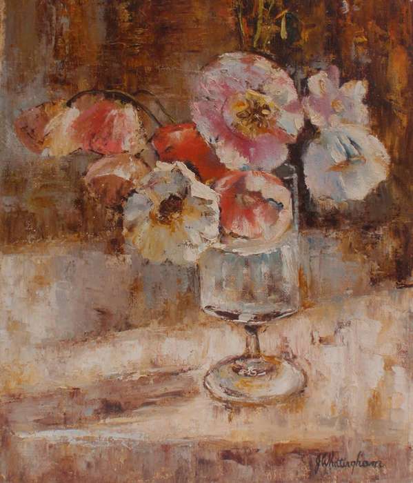 Original oil painting by J.Whittingham. Abstract Poppies. Lovely vintage piece.