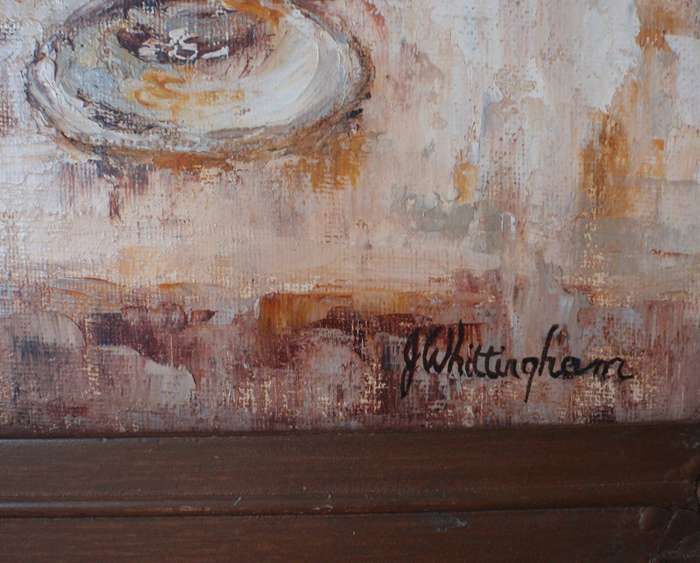 Original oil painting by J.Whittingham. Abstract Poppies. Lovely vintage piece.
