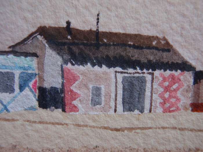 Original S.African investment art Richard Rennie 1932-2017 Ndebele Homes. Large framed watercolour.