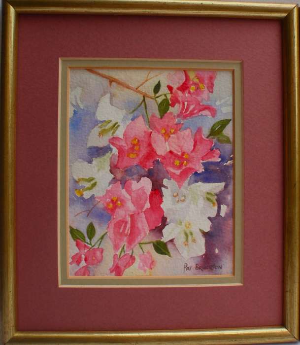 A beautiful pair of original watercolours by Pat Bruorton. Roses and Bourgainville. Well framed.