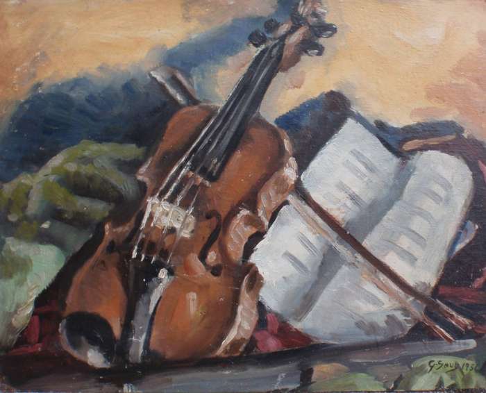 Vintage oil painting G.Sauy 1954. Impressionist painting - viby musical piece