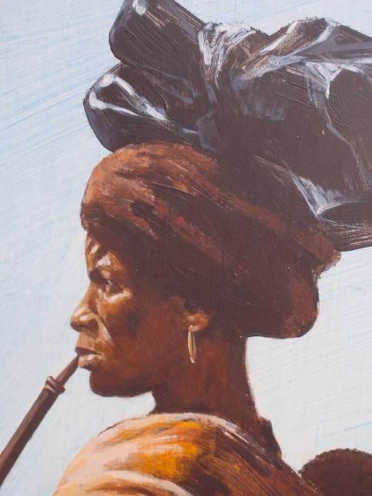 Amazing historical painting of Xhosa life in the Transkei - South Africa. Original by Lowe 1975