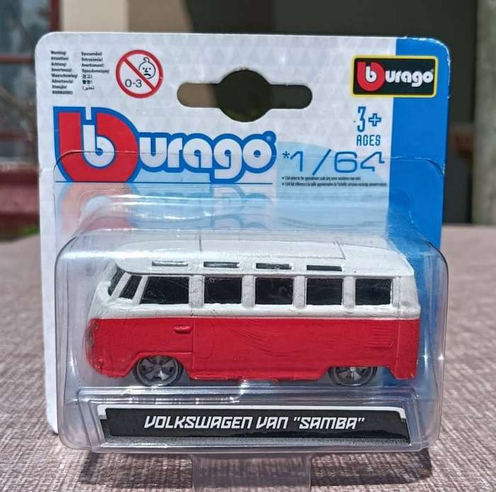 Bburago VW Samba Van Die Cast in Blood Red Scale 1:64 - No 2 of 3 Diecast on Auction