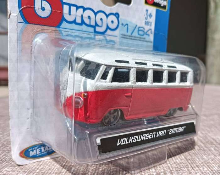 Bburago VW Samba Van Die Cast in Blood Red Scale 1:64 - No 2 of 3 Diecast on Auction