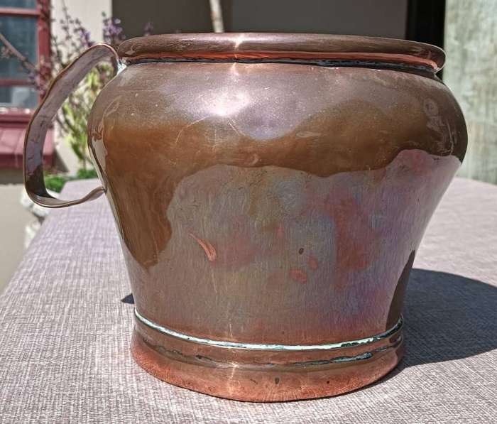 Antique Handheld Copper Jug with Riveted Handle 14cm High Weight 940g
