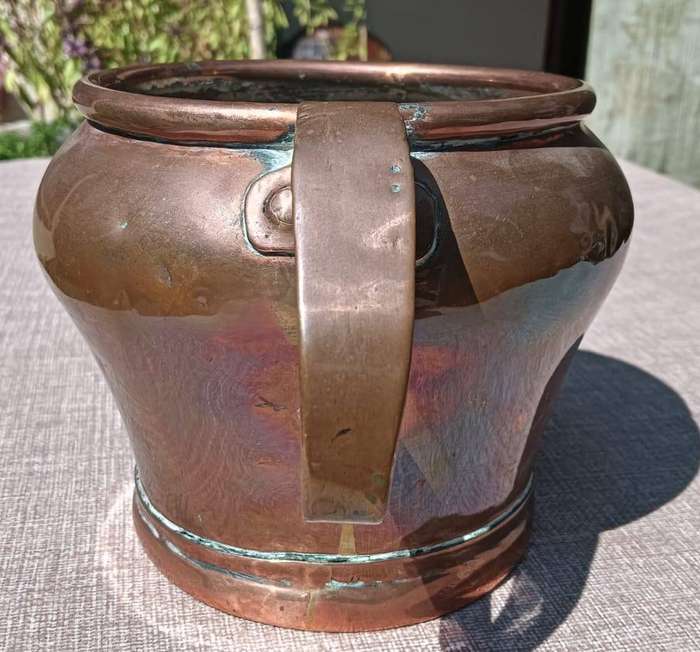 Antique Handheld Copper Jug with Riveted Handle 14cm High Weight 940g