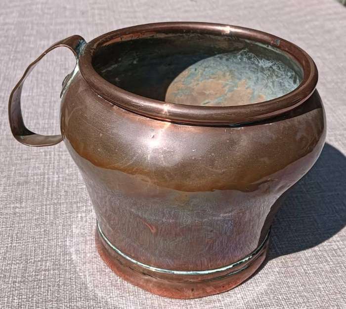 Antique Handheld Copper Jug with Riveted Handle 14cm High Weight 940g