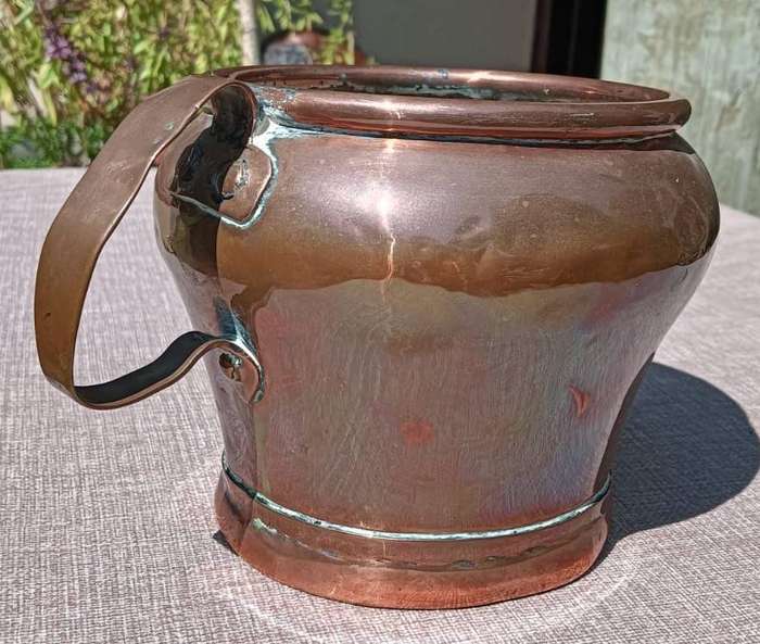 Antique Handheld Copper Jug with Riveted Handle 14cm High Weight 940g
