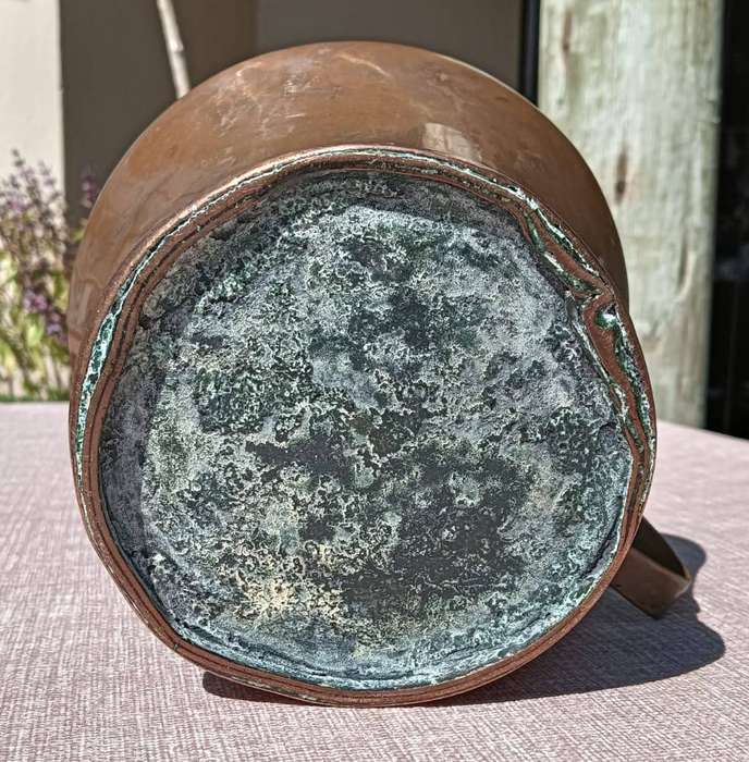 Antique Handheld Copper Jug with Riveted Handle 14cm High Weight 940g